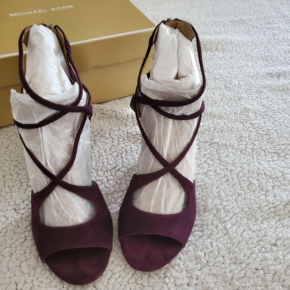 Brand NIB Michael Kors Damson High Heeled Shoes Sz 9M Chantelle Suede Sandal